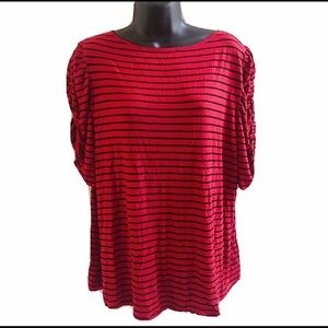 Puff sleeve shoulder stripe Top 2X